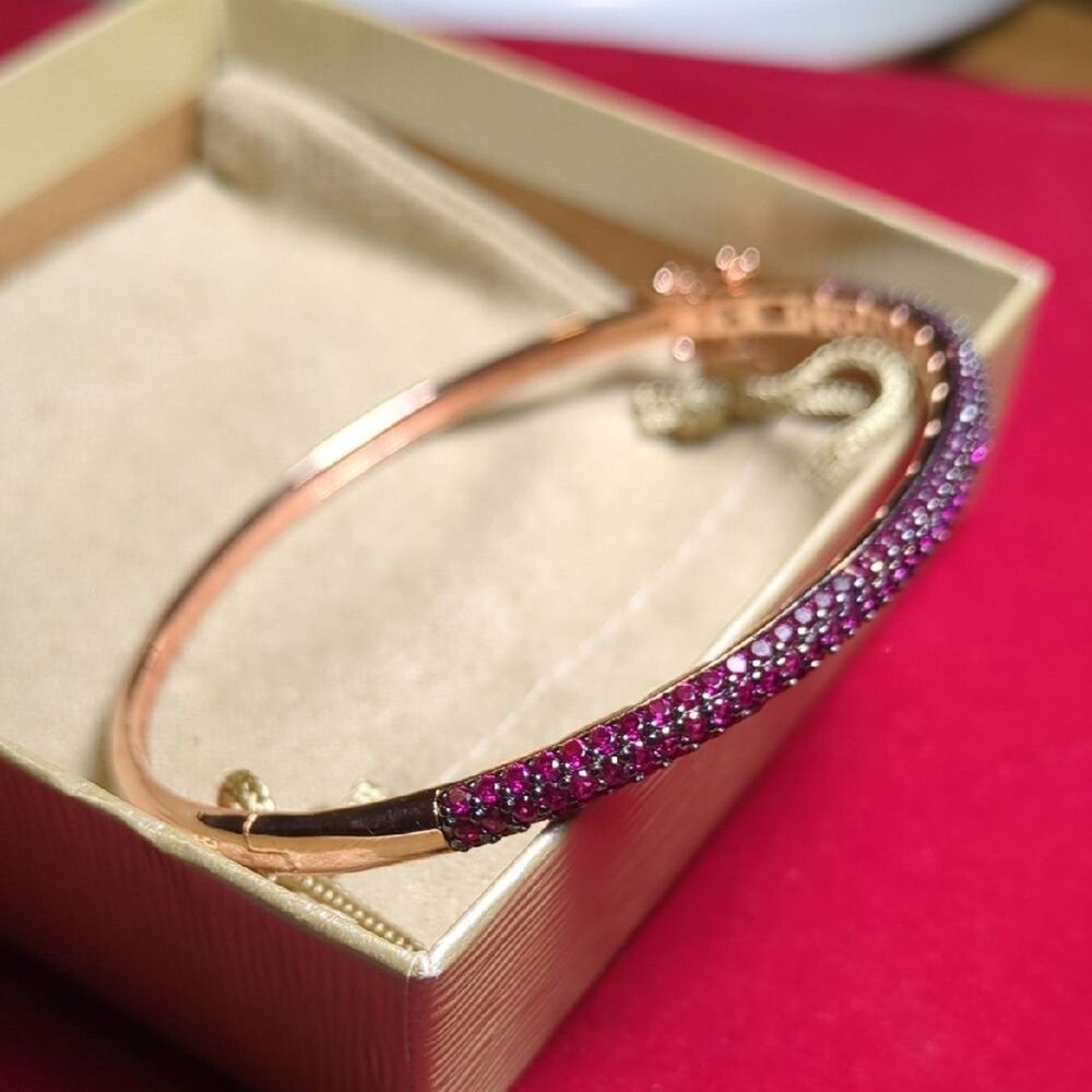 925 Sterling Silver, Rose Gold Plated Gemstone Bungle/Bracelet. New 7.5" to 8"